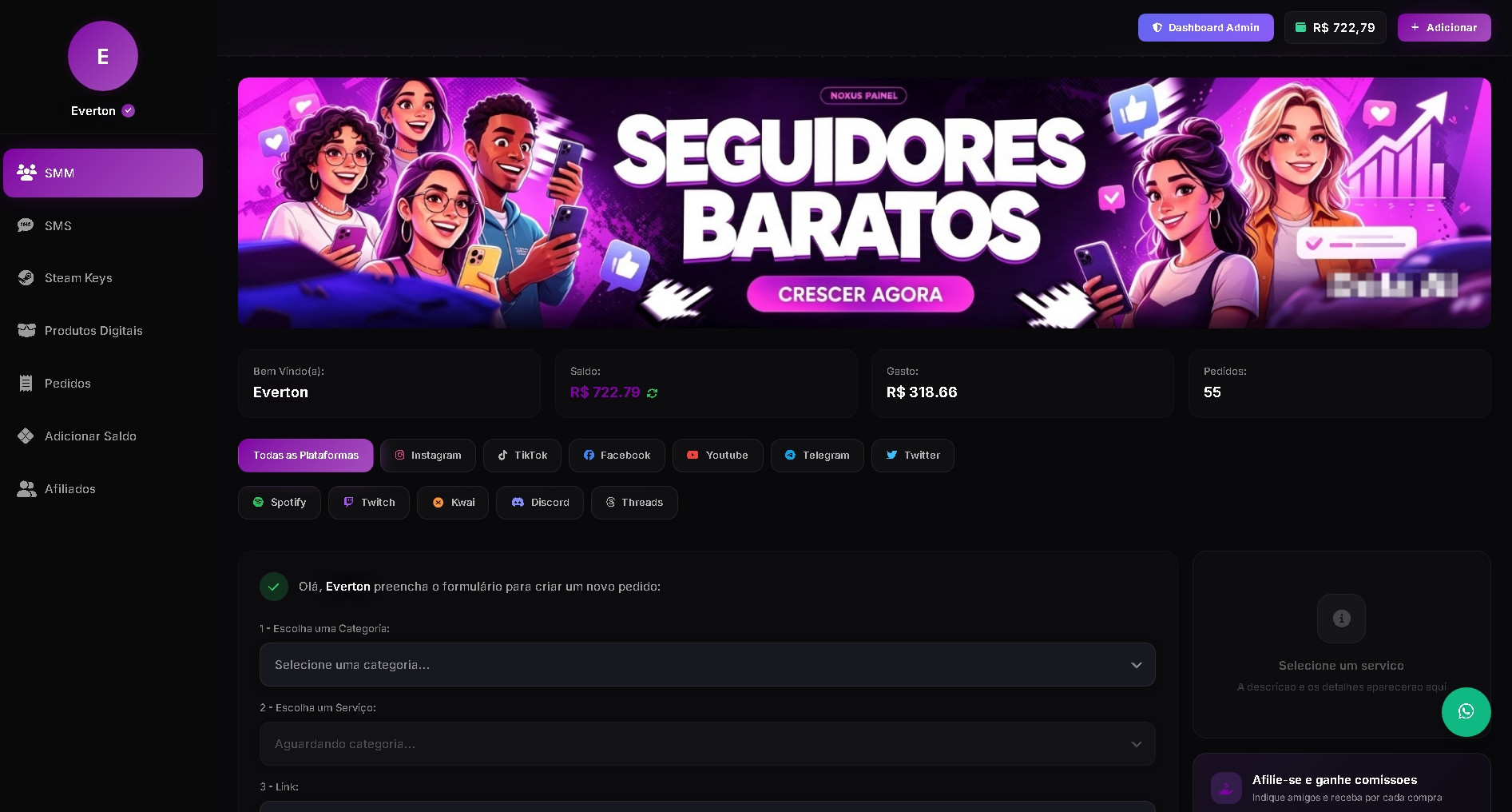 Painel do cliente e admin